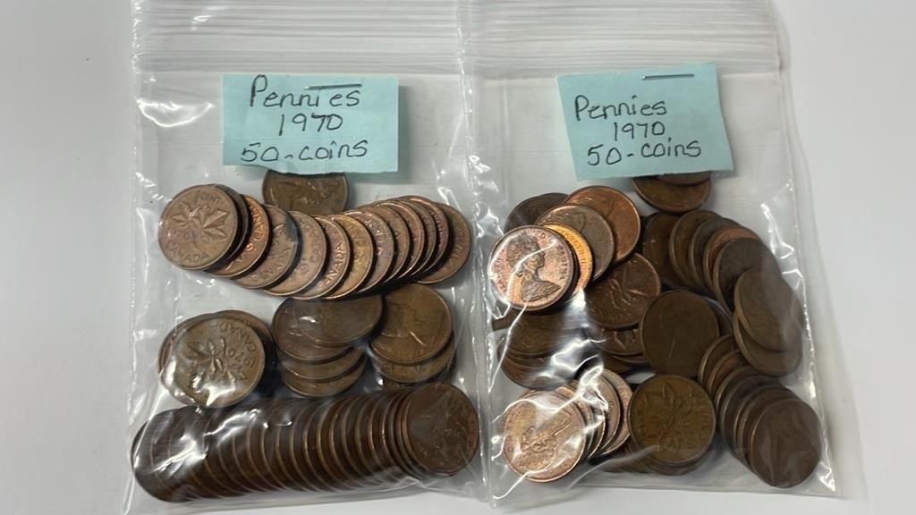 100 1970 Canadian Pennies