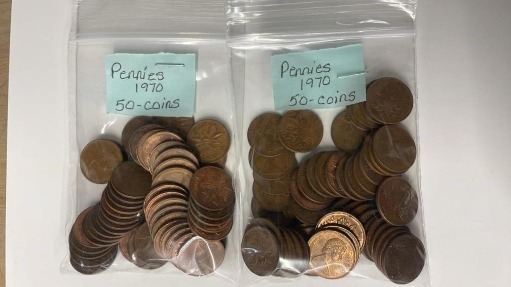 100 1970 Canadian Pennies