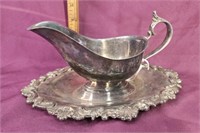 Silver on copper gravy boat and spill tray