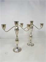 Pair of Sterling Weighted 3-Light Candlesticks -