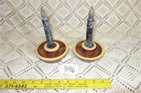 WI POTTERY CERAMIC CANDLE HOLDER PAIR - COLUMBUS,