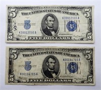 (2) 1934 $5 SILVER CERTIFICATES