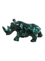 Polished Malachite Rhino carved gemstone 4.5”