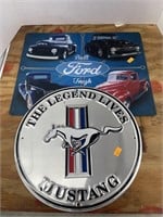 Metal ford and mustang signs