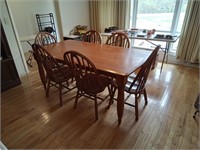 wood dining table & 6 chairs - table is 70 x 38