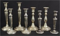 Group of Four Pairs of Silver Plate Candle Holders