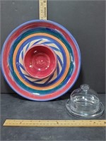 Gail Pittman Red Azalea Chip And Dip Platter And