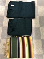 2 Green Wool Camp Blankets & One Striped Blanket