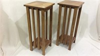 Pair of Contemp. Spindle Oak Fern Stands