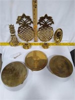 Brass lot, wall mount pineapple candlesticks,