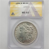 1890 MORGAN SILVER DOLLAR ANACS MS 61