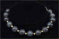 Jade & 14k Gold Bead Bracelet w/ 14k Gold Clasp