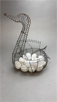 Wire Swan Basket with White Glass Eggs