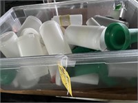 ASSORTED PLASTIC BOTTLES WITH POUR TOPS