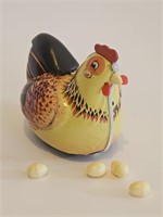 VTG HEN LAYING EGGS TIN LITHO TOY-WORKS GREAT