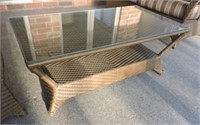 Vinyl wicker coffee table with glass top