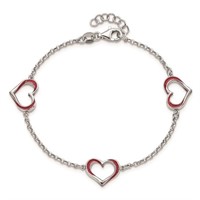 Sterling Silver Red Enamel 3-Heart Bracelet