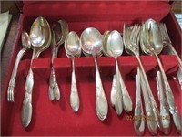 Wooden Flatware Box & Silverplate Flatware