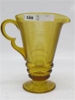 LARGE UNIQUE AMBER GLASS PITCHER ALL CLEAN 9 IN TL