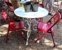 Coca Cola Table 34"w and 3 Chairs with 3 pails