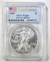 2008 AMERICAN SILVER EAGLE  PCGS MS-70