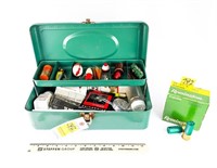 Green Tackle Box w/ Misc. Fishing, Partial Box of