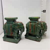 Pair Green & Red Elephant Figurines