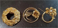 Gold tone brooch lot of 3 Sarah Coventry more
