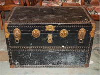 Large Black Steamer Trunk With 2 Inserts