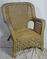 Vtg Woven Bamboo Rattan Block Pattern Patio Chair