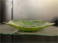 Green iridescent carnival glass bowl