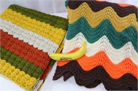 Pair Hand-Made Knit Crochet Throws