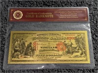US $5 VINELAND BANK 24K GOLD BANKNOTE w/ COA