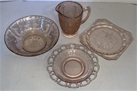 (4) Assorted  Pink Depression Glass Pieces