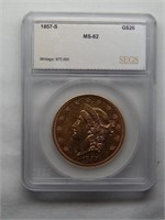 1857-S $20 Double Gold Eagle Liberty MS62