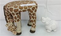 Resin giraffe stand 8"x 8" and ceramic hippo