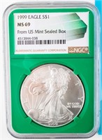 Coin 1999 Silver Eagle $1 Coin NGC MS69