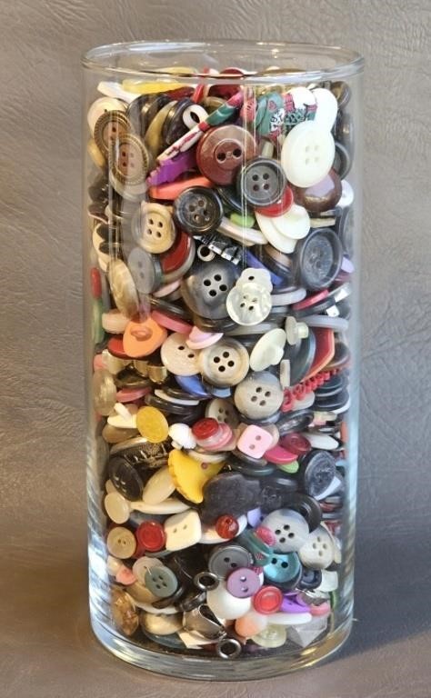 Glass Cylinder Full of Buttons -Sewing, Crafts