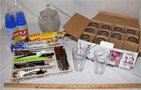 LOT - FULL SET GLASSES, BISCUIT JAR, ETC.