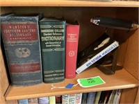 3 Vintage Dictionaries and Vintage Desk Lamp