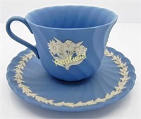 Wedgewood Blue Tea Cup & Saucer Jasperware