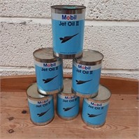 Six x 1 Litre Tins of "Mobil" Jet Oil 2 (full