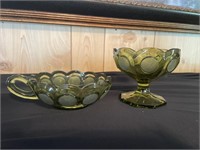 Fostoria green queen glass two piece set