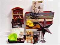 Wood Flower Box, Candle Holders, Metal Star