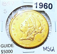 1857-S $20 Gold Double Eagle UNCIRCULATED