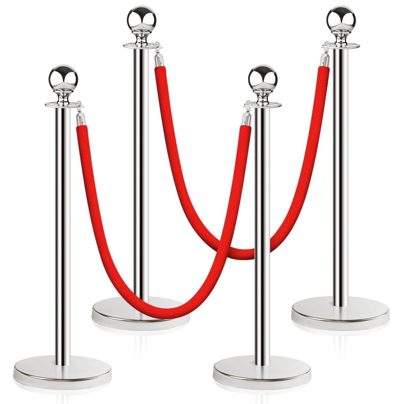 Stainless Steel Stanchion Post Queue,5 ft Red Velv