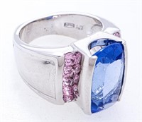 Vintage 925 Sterling Silver Ring,Oval cut Blue Zir