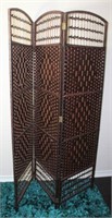 Folding Wicker Room Divider, 3 Panels