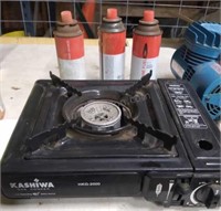 1/10 hp Air Compressor, camp stove, fly reel