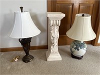 Ceramic plant stand and lamps